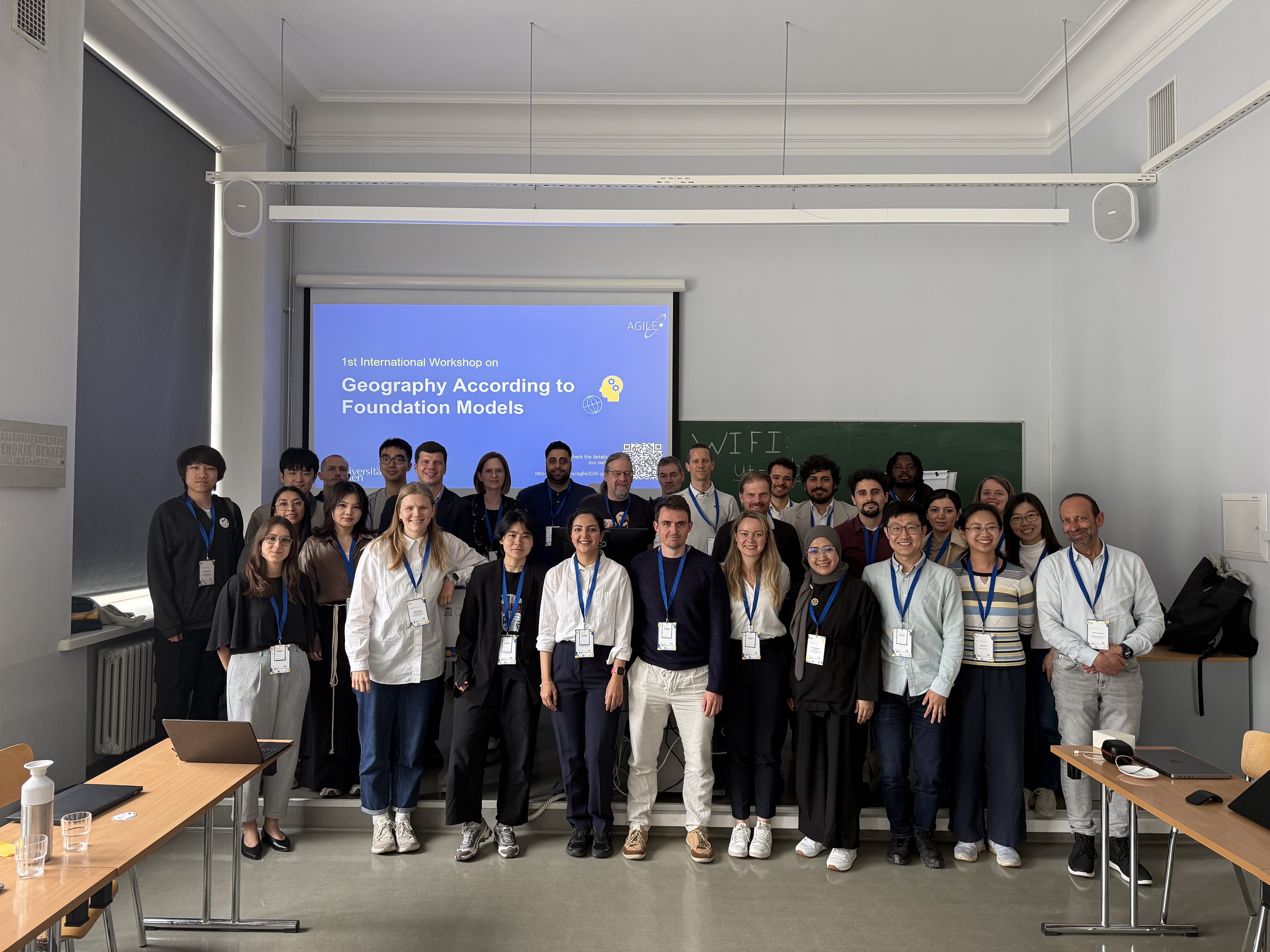 Group photo from the AGILE 2026 GeoFM workshop